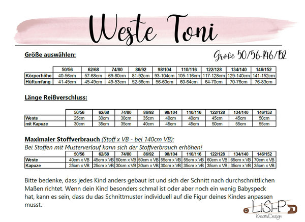 E-Book Weste "Toni" 50/56-146/152 [Digital]